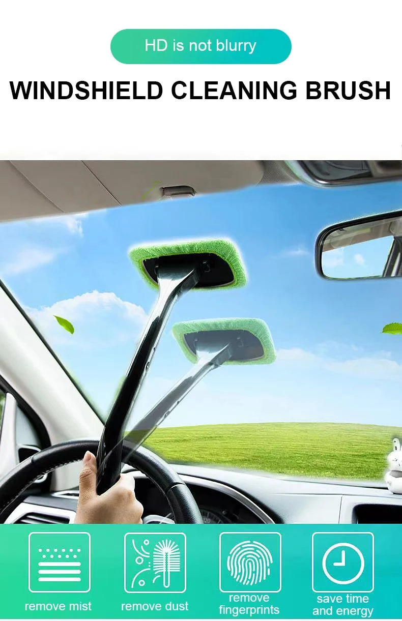 Car Window Cleaner Brush Kit – Long Handle Windshield Interior Glass Wiper