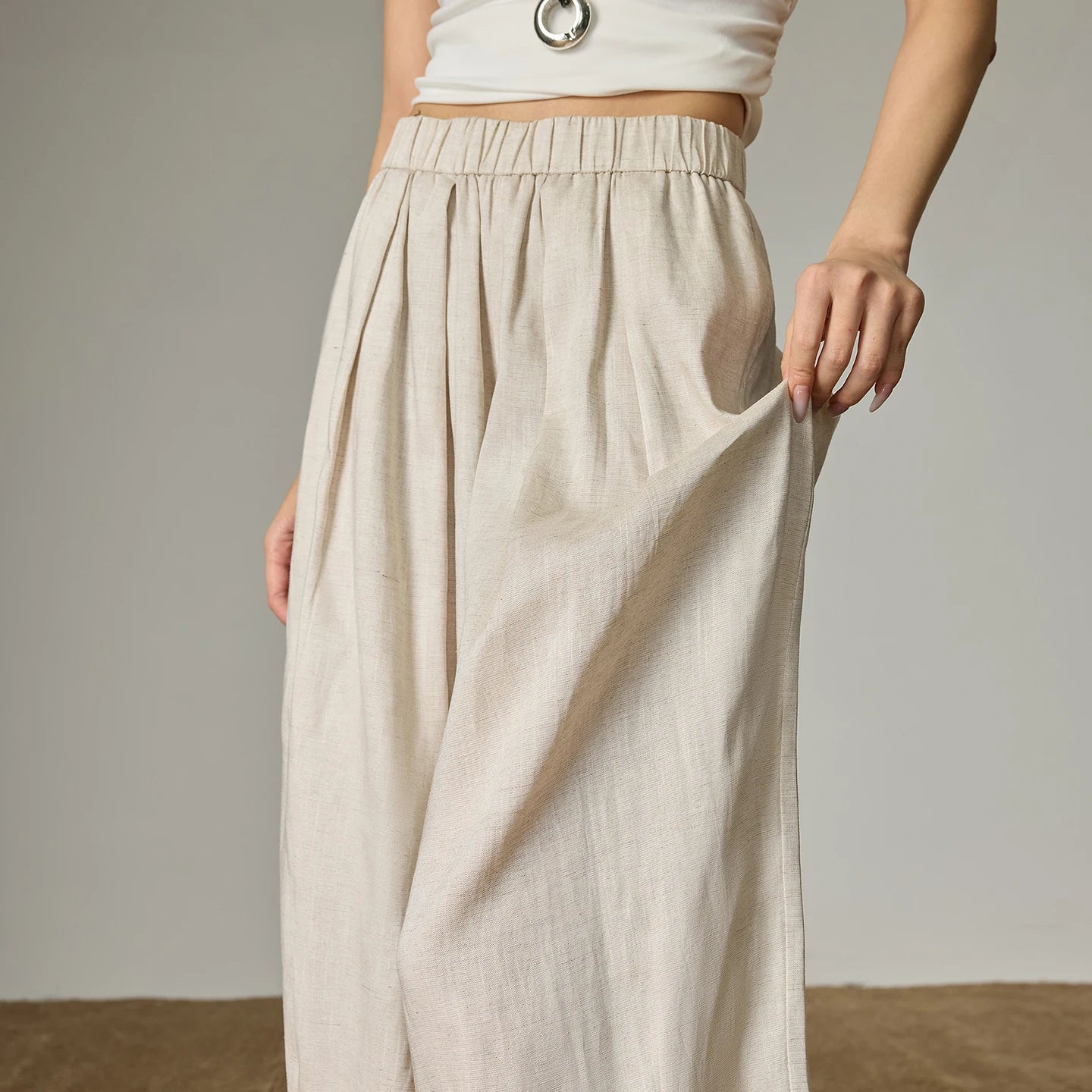TOYOUTH Women's Lyocell Linen Wide Leg Pants — High Waist Pleated Ankle Trousers