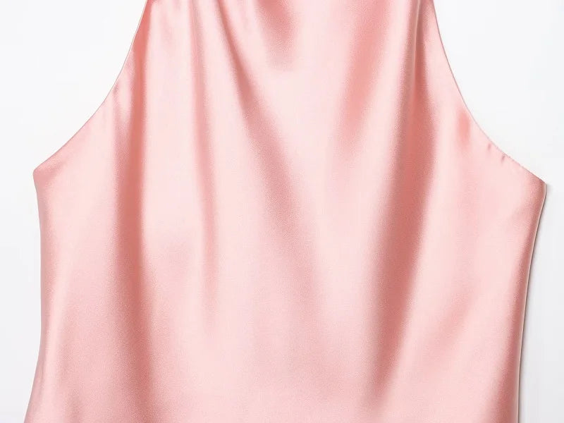 MUJER Women's Halter Satin Camisole Top — Off Shoulder Backless Summer Top