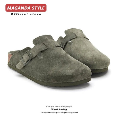 Birken shoes men's couple style dark green suede cork sandals suitable for outdoor beach slippers