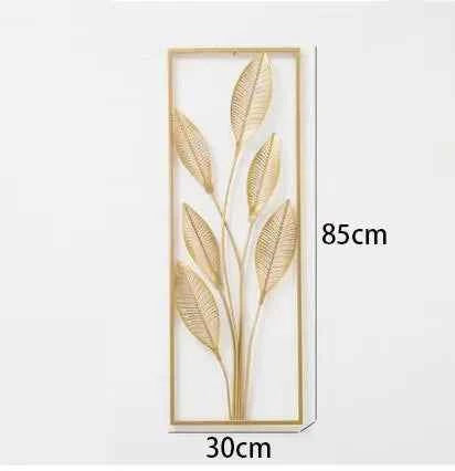 Chinese Wrought Iron Golden Leaf Wall Mural Items Hotel Porch Wall Hanging Decoration Home Livingroom Wall Sticker Accessories