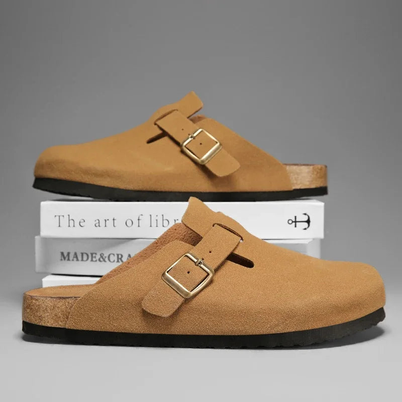 Men Suede Leather Cork Sandals Clogs Women CLosed Toe Slippers Slides Health Footbed For Dropshipping
