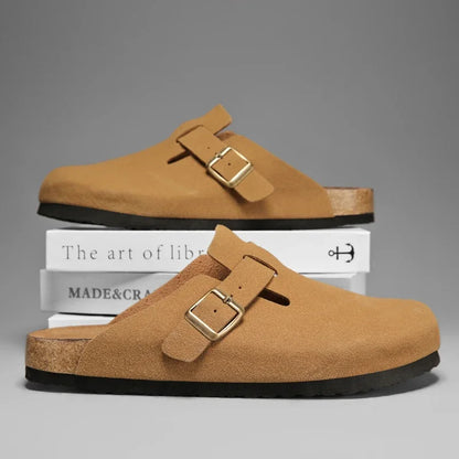 Men Suede Leather Cork Sandals Clogs Women CLosed Toe Slippers Slides Health Footbed For Dropshipping