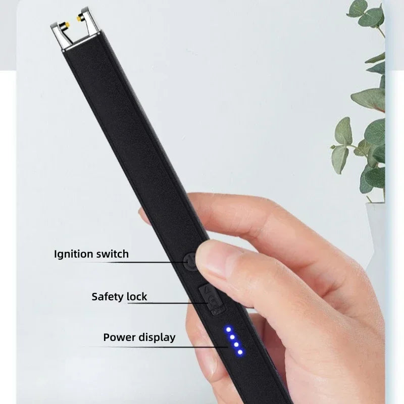 Windproof USB Electric Lighter with Safety Lock & LED Battery Display
