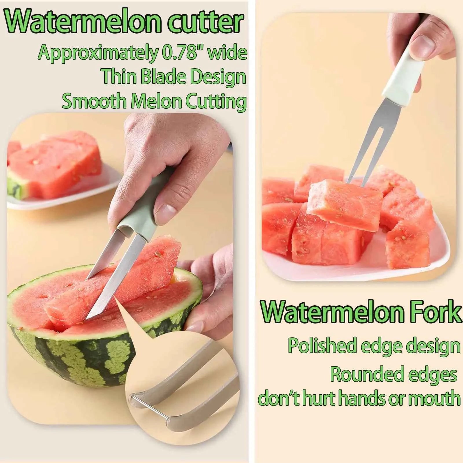 3 In 1 Summer Watermelon Cutting Tool Fork Slicer Knife Set for Home Stainless Steel Fruit Watermelon Windmill Cutter