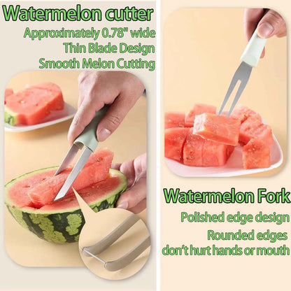 3 In 1 Summer Watermelon Cutting Tool Fork Slicer Knife Set for Home Stainless Steel Fruit Watermelon Windmill Cutter