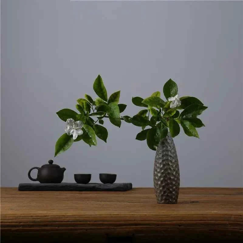 Japanese Zen Vintage Ceramic Vase Dried Flower Arrangement Flower Craft Ornament Table Top Irregular Threaded Vase Ornament Gift