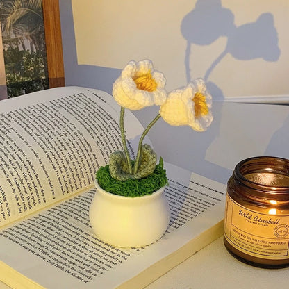 DIY Handwoven Mini Potted Flower Rose Office Desktop Ornamental Potted Plants Woolen Thread Finished Product Home Decoration