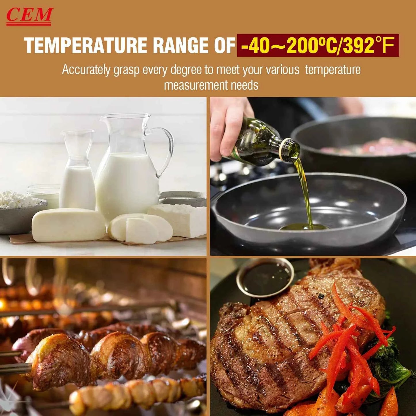 CEM DT-133A Pen Type Thermometer Digital Cooking Pocket Thermometer With Backlight and Magnet for BBQ