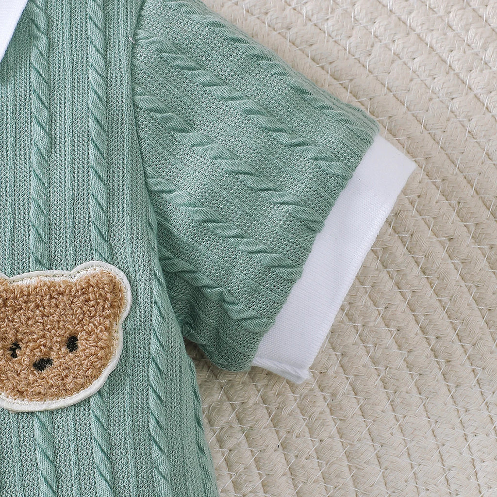 0-18 Months old Newborn Baby boy Jumpsuit Cute Little Bear Short sleeved Jumpsuit Baby clothing Boy baby Summer Crawling Suit