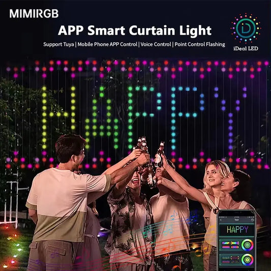 Smart Curtain Lights Bluetooth App LED String RGB Fairy Lights DIY Picture Music Change Display Christmas Halloween Decoration