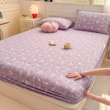 Purple Floral Fitted Bed Sheet | Single, Queen, King
