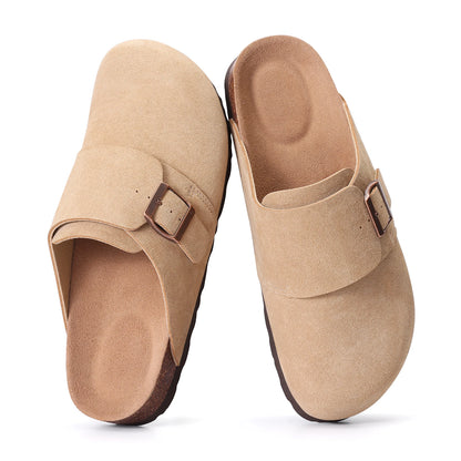 Crestar Women's Cow Suede Leather Clogs – Antislip Cork Sole Mules