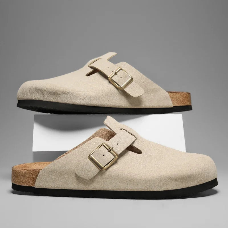 Men Suede Leather Cork Sandals Clogs Women CLosed Toe Slippers Slides Health Footbed For Dropshipping