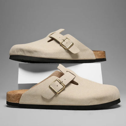 Men Suede Leather Cork Sandals Clogs Women CLosed Toe Slippers Slides Health Footbed For Dropshipping