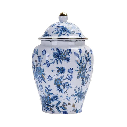 Ceramic Tea Jar with Lid Blue White Porcelain Light Luxury Vase for Dining Room Wedding Centerpiece Table Decoration Home Decor
