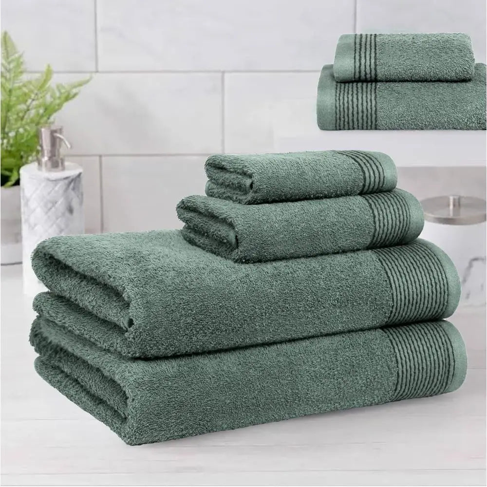 6-Piece Cotton Towel Set: 2 Bath, 2 Hand, 2 Washcloths - Jade