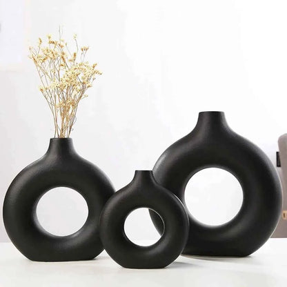 1PC-Elegant Ceramic Frosted Circular Donut Vase - Modern Minimalist Decor, Perfect for Flower Arrangement and Home Decoration