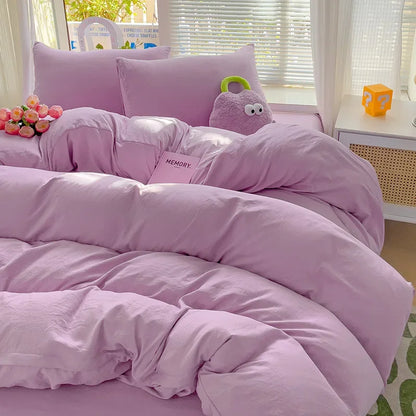 4-Piece Solid Cotton Bedding Set – Duvet Cover, Bed Sheet & 2 Pillowcases | Twin, Full, Queen, King