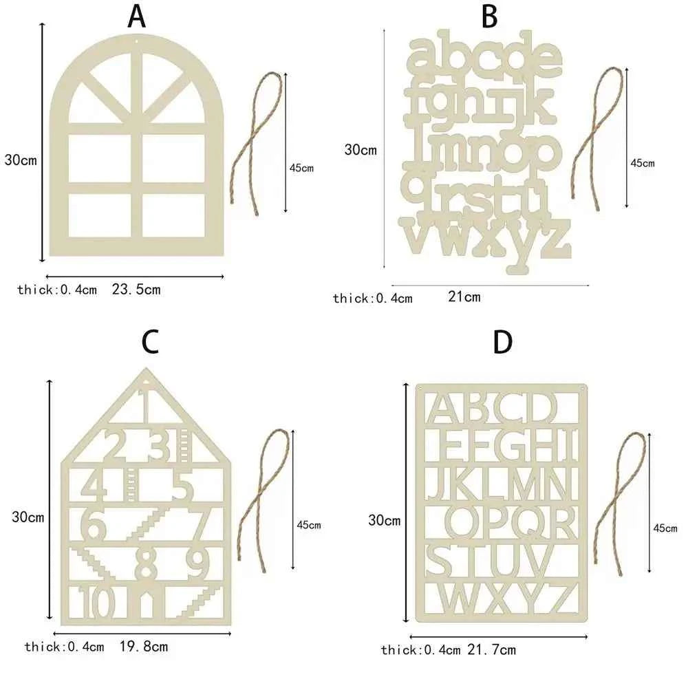 Bedroom Background Kids Room Decor Photo Props Wood Craft Window Shaped Pendant Wood Hanger Pendant Alphabet Wall Hanger