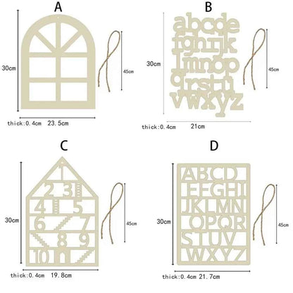 Bedroom Background Kids Room Decor Photo Props Wood Craft Window Shaped Pendant Wood Hanger Pendant Alphabet Wall Hanger