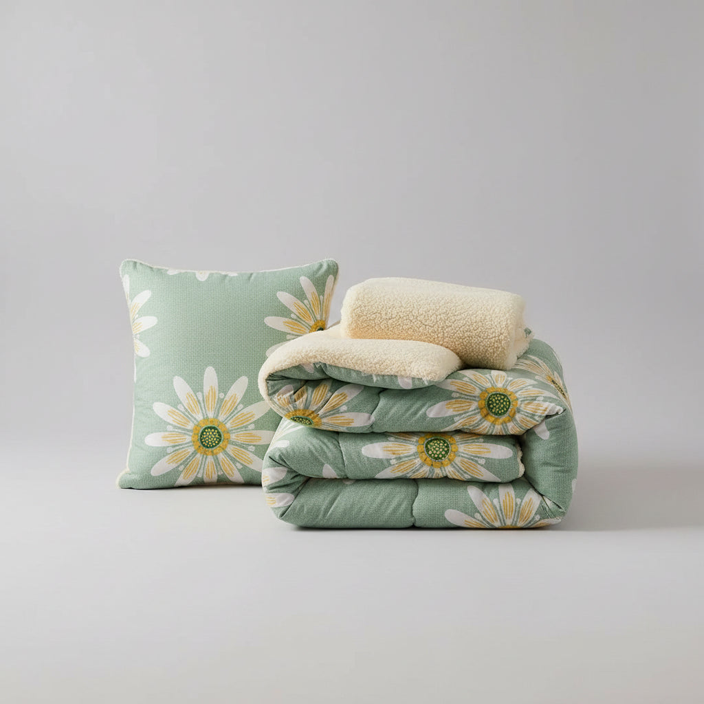 Cozy Floral Snowflake Winter Blanket | Soft Warm Light Green Throw for Bedroom & Guest Room