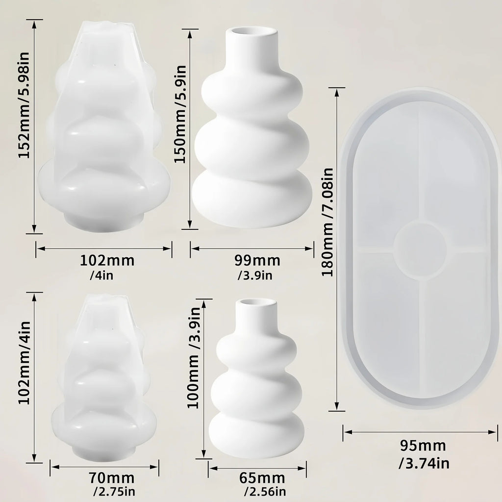 3pcs Vase Tray Silicone Mold, Plaster Vase Mold, Resin Silicone Mold, Suitable for Plaster, Microcement, Resin, etc. Handmade