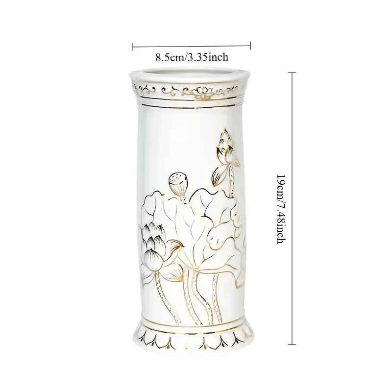Home Ceramics Lotus Vases Ornaments Buddha Hall Worship Accessories Living Room Flower Arrangement Vase Decoration Crafts