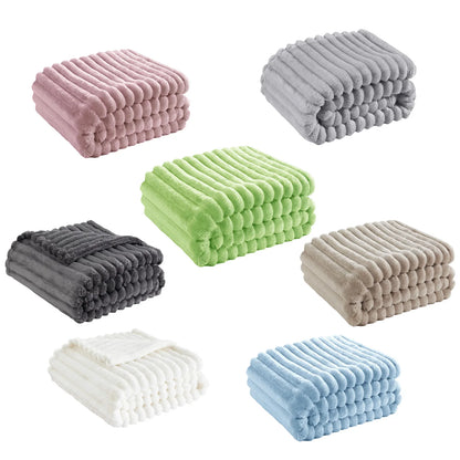 Striped Flannel Blankets For Beds Solid Pink Blue Color Soft Warm Mink Throw Sofa Cover Bedspread Beach Airplane Travel Blankets