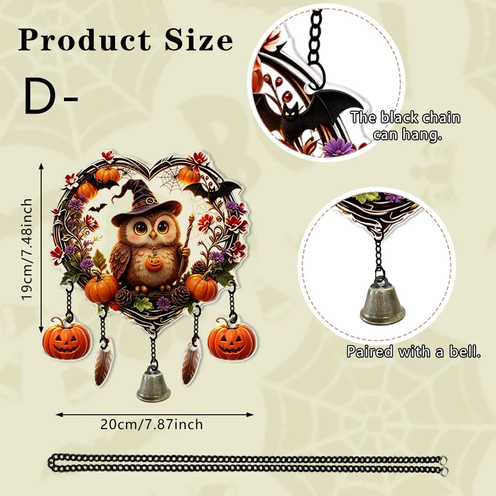 Halloween Heart Wreath Acrylic Hanging Decor, 2D Ghost Owl Ornament, Cute Spooky Halloween Wall Door Hanging Sign, Festive Gothic Home Decoration