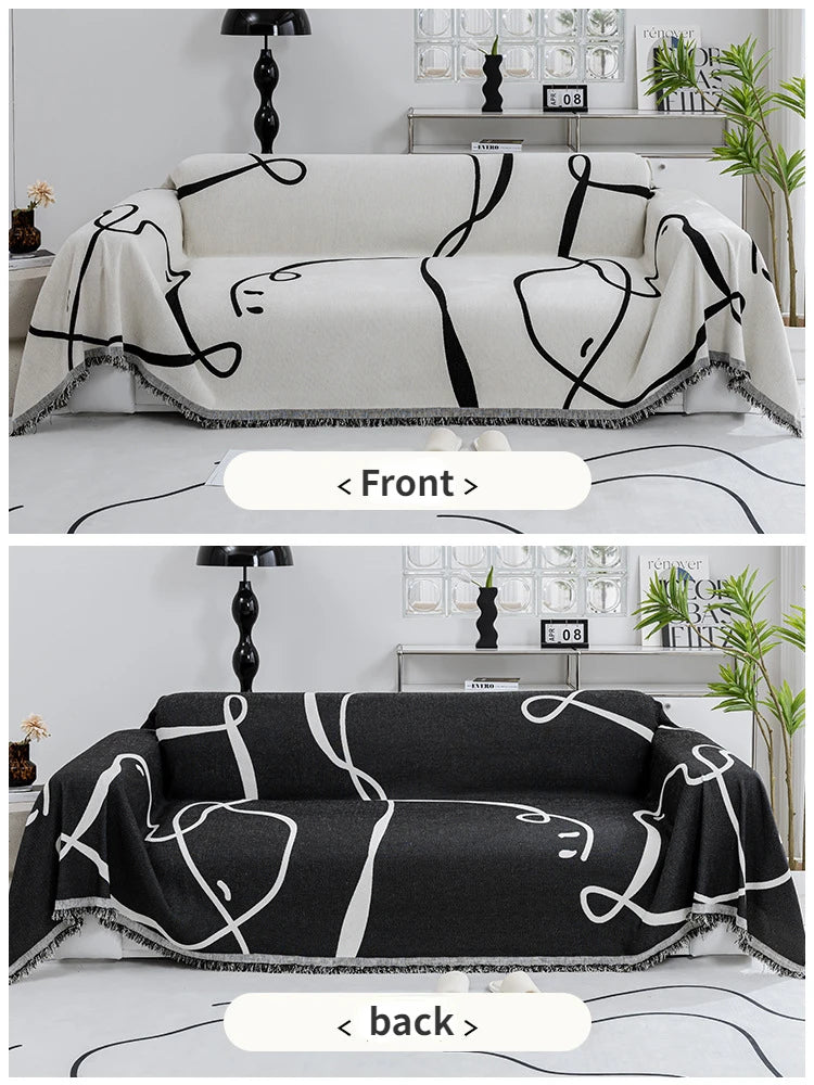 Black Line Chenille Sofa Cover Cloth Sofa Blanket Cover Full Cover Universal Couch Towel Cover Dust Proof Sofa Cushion Cover
