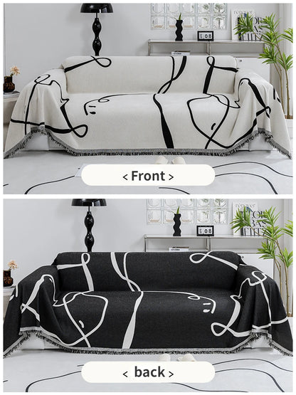 Black Line Chenille Sofa Cover Cloth Sofa Blanket Cover Full Cover Universal Couch Towel Cover Dust Proof Sofa Cushion Cover