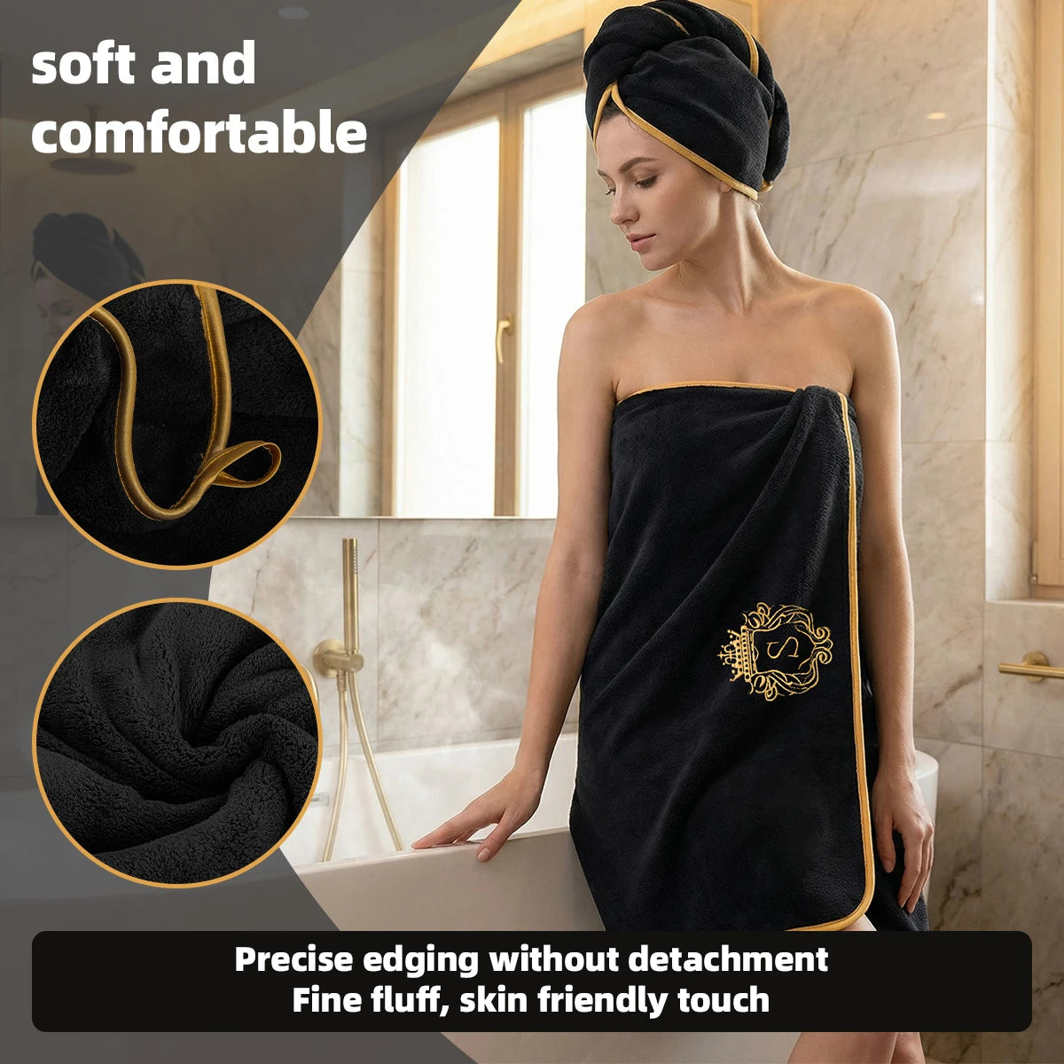 4-Piece Bath Towel Set, Gold-Edged S Solid Color Bath Towel