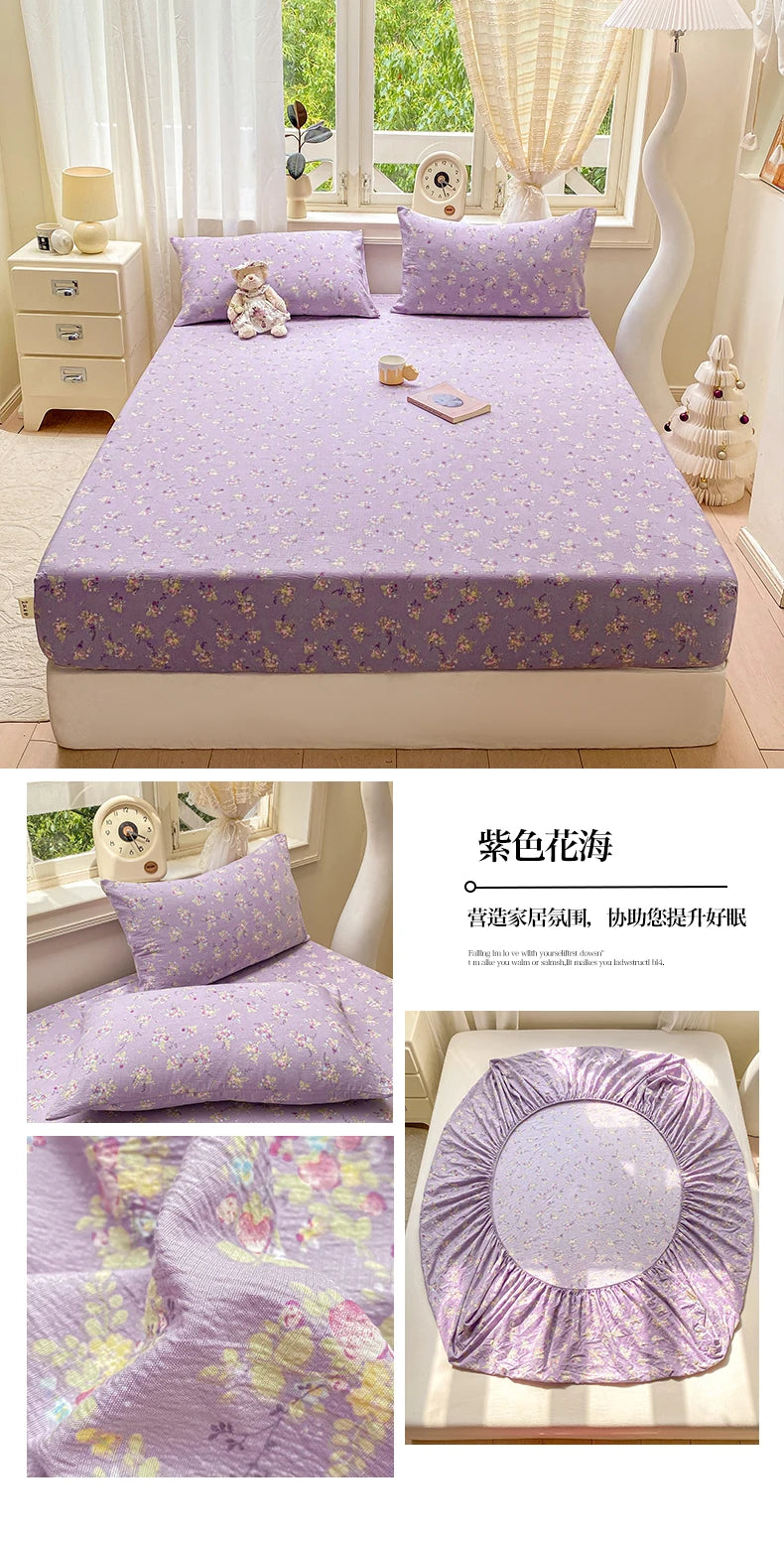 Green Floral Fitted Bed Sheet | Single, Queen, King