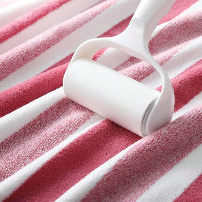 Oversized Striped Coral Fleece Bath Towel Ultra Soft Thickened Shower - Beach Towel