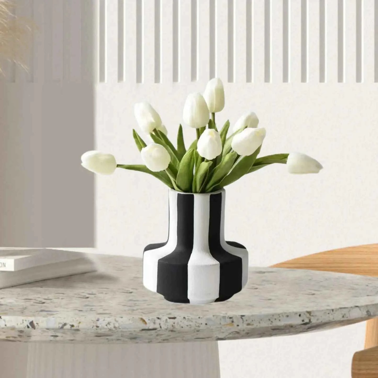 Flowerpot Planter Home Decoration Black and White Striped Vase Flower Vase for Restaurant Outdoor Dining Table Bedroom