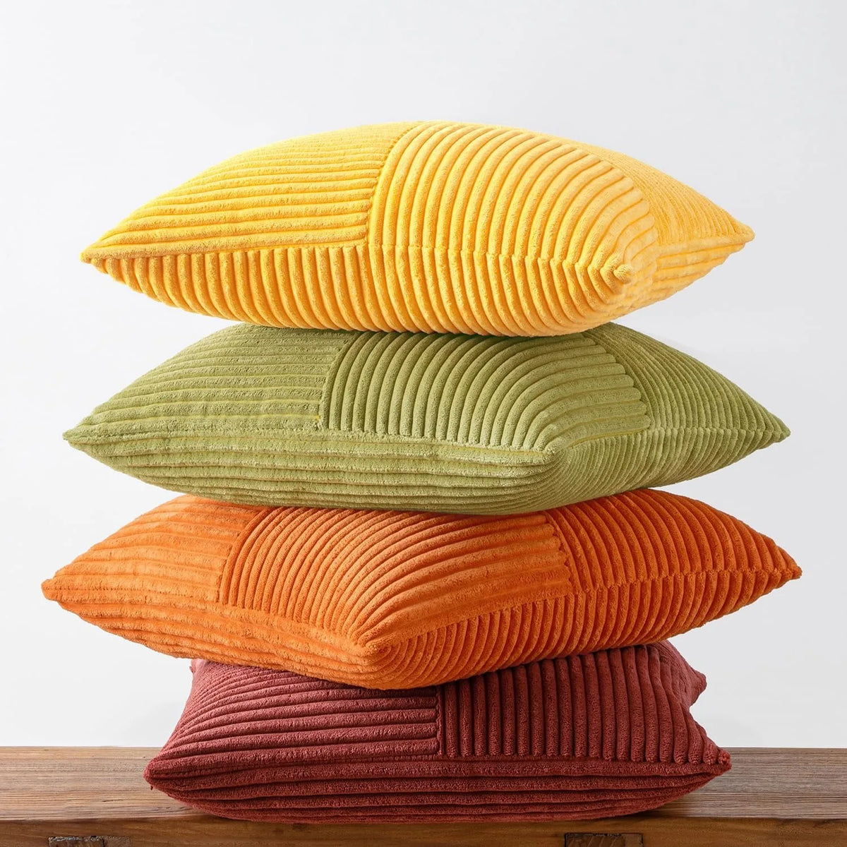 Solid-Color Corduroy Cushion Cover with Hidden Zipper