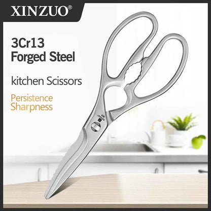 XINZUO One Piece 3Cr13 Stainless Forged Steel Kitchen Scissors Tool Upgraded Poultry Shears Cutter Turkey Meat Fish Vegetables