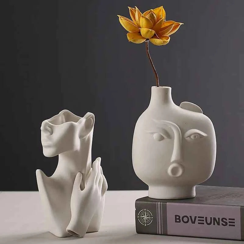 human ceramic vase minimalist dry flower decor nordic modern home ornament plain fired living room office stylish decoration