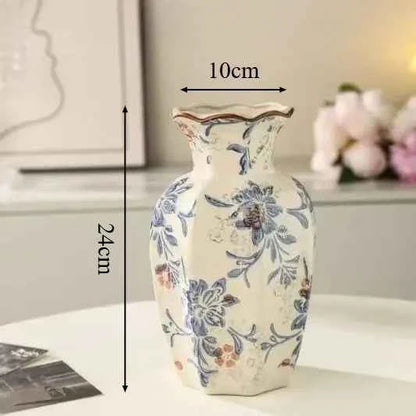 New Chinese Retro Blue and White Porcelain Vase, A Fresh and Elegant Living Room Floral Decoration Ornament Vases