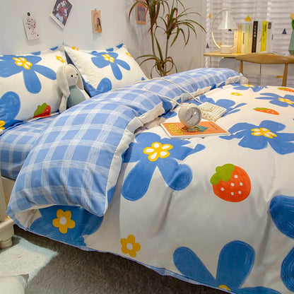 Daisy Print Washed Cotton Duvet Cover Set, King