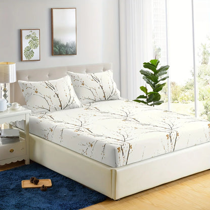 3-Piece Floral Fitted Sheet Set with 2 Pillowcases