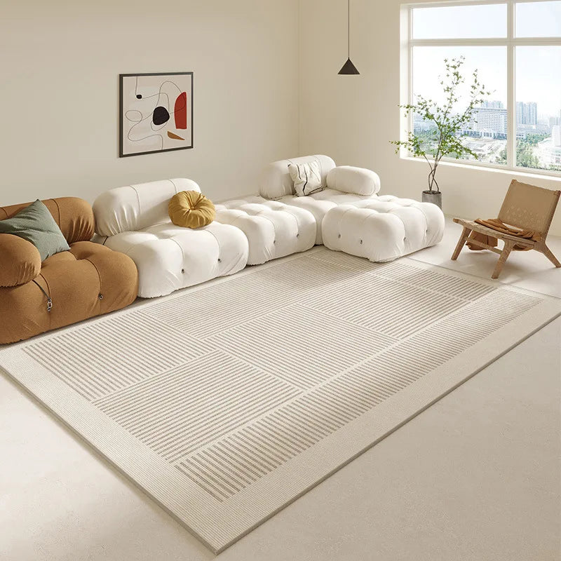VIKAMA Simple Geometric Line Area Rug – Non-Slip Soft Flannel Carpet for Living Room & Bedroom