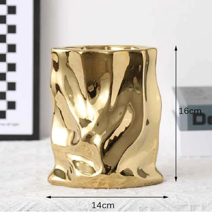 Nordic Ceramic Irregular Vase Electroplating Vase Living Room Office Decoration Simple Modern Flower Arrangement Home Decoration