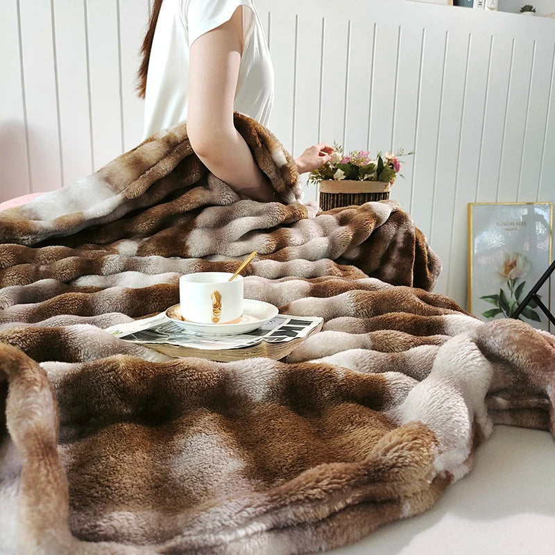 Gradient Bubble Fleece Throw Blanket Cozy Soft Plush Multipurpose Nap Blanket for Bedroom Sofa Faux Rabbit Fur Travel Blankets