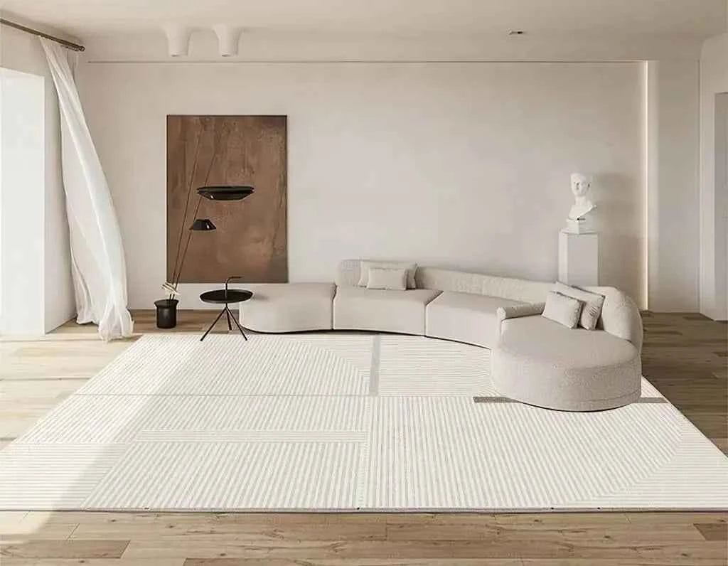 Modern White Minimalism Large Living Room Carpet Light Luxury Beige Decoration Bedroom Carpet Soft Lounge Rug Washable Floor Mat
