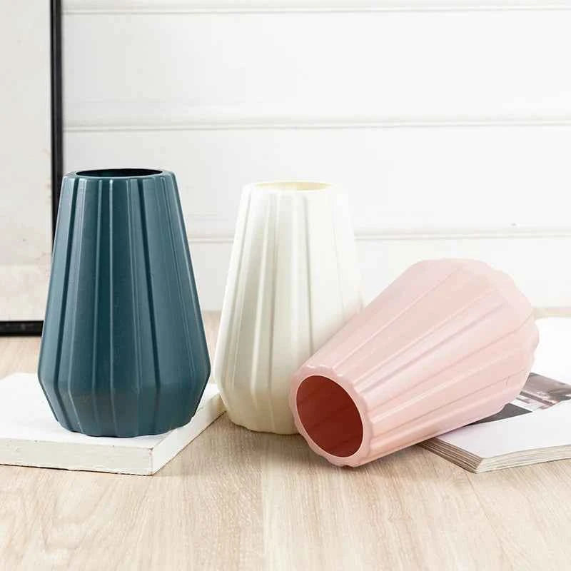Creative Fashion Flower Vase Imitation Ceramic Plastic Flower Pot Nordic Style Modern Flower Arrangement Container Home Ornament