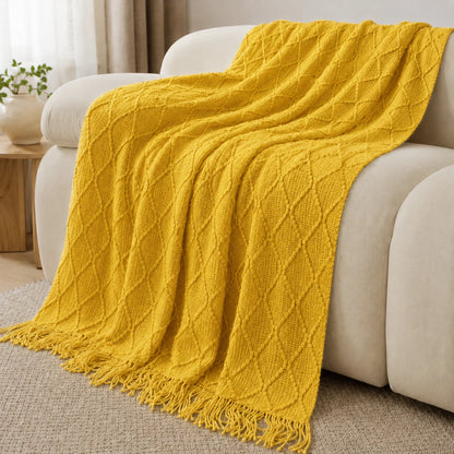 Burnt Orange Herringbone Knit Throw Blanket