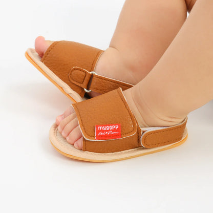 Classic Leather Baby Sandals Baby Boys Baby Girls Non-slip Solid Color Bow Baby Walking Soft Rubber Bottom Hundred Garden Shoes