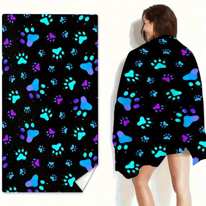 Microfiber Beach Towel — Geometric Dog Paw Print, Quick-Dry